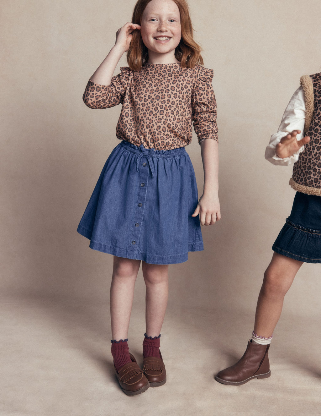 Woven Button-Through Skirt-Mid Wash