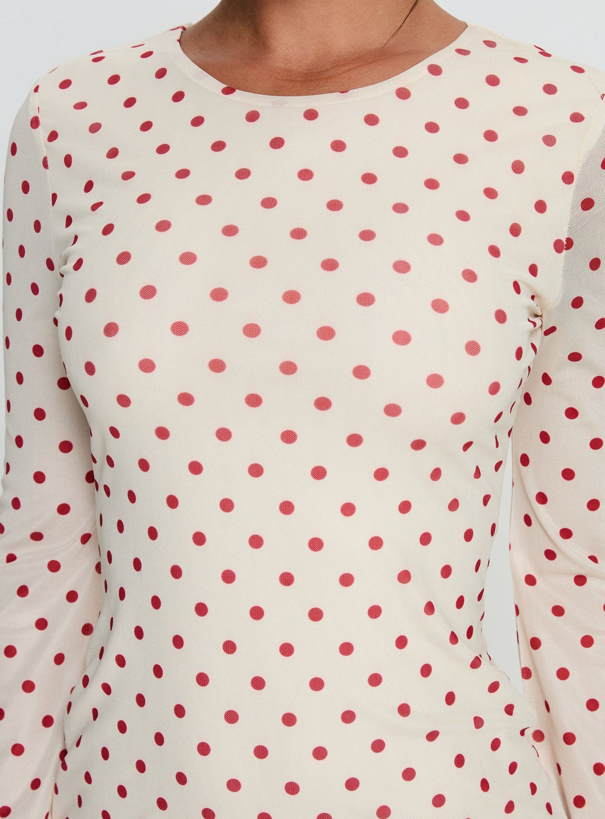 Nyxia Long Sleeve Mini Dress Cream / Red Polka