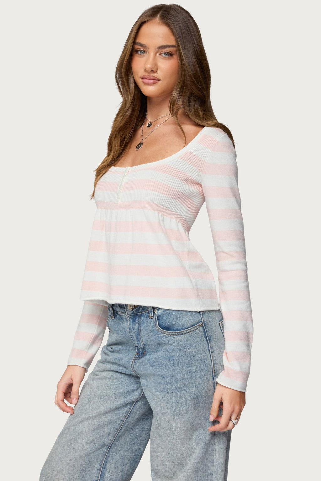 Lockie Striped Knit Babydoll Top