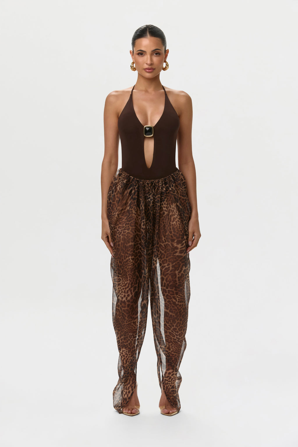 Naked Stone Plunge Halter Bodysuit