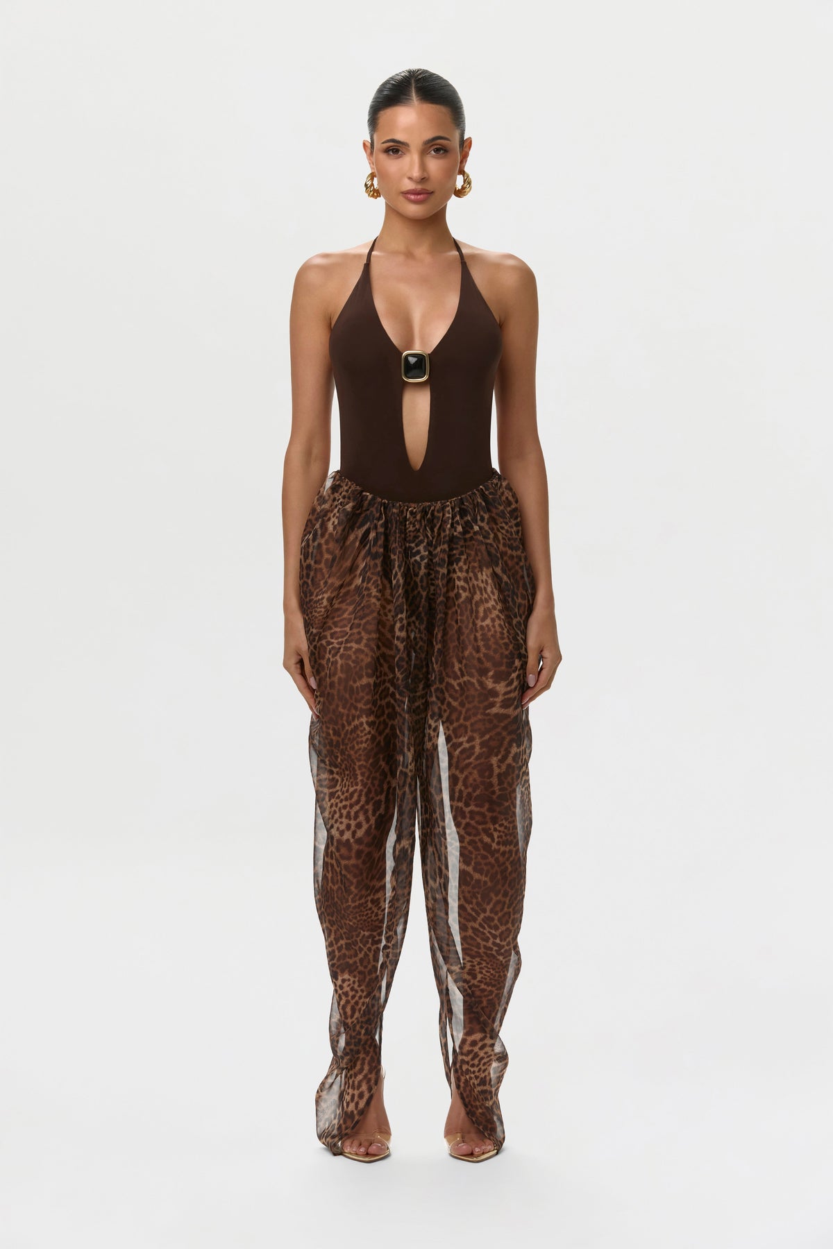 Naked Stone Plunge Halter Bodysuit