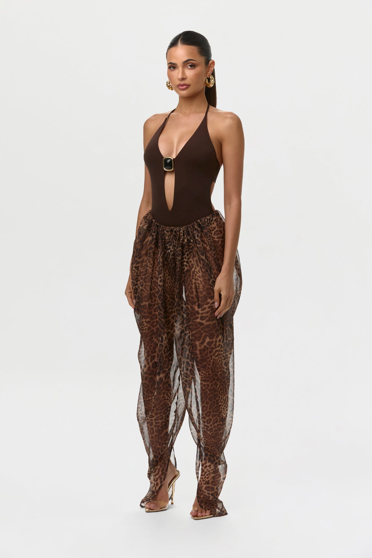 Naked Stone Plunge Halter Bodysuit