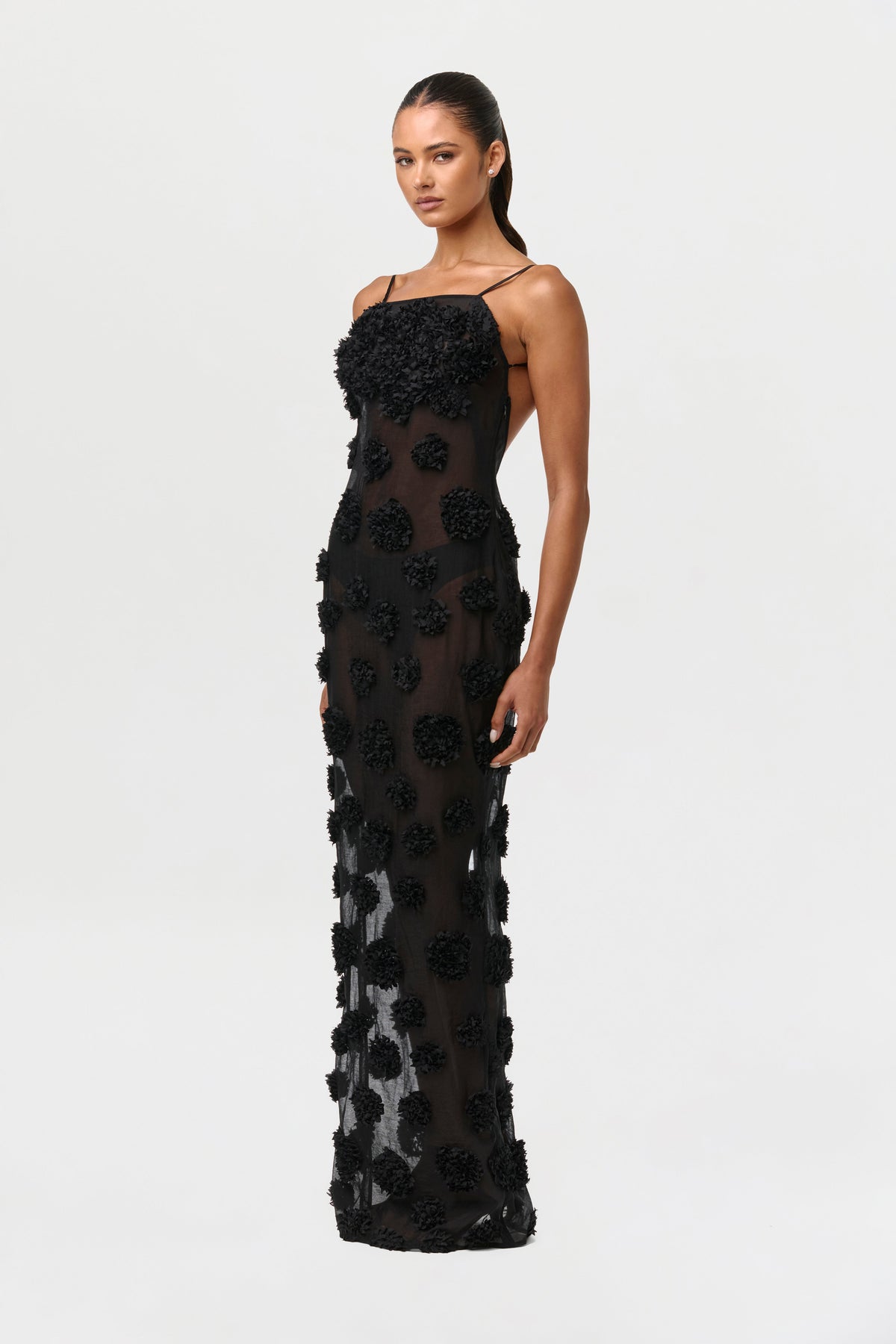 Floral Appliqué Open Back Dress