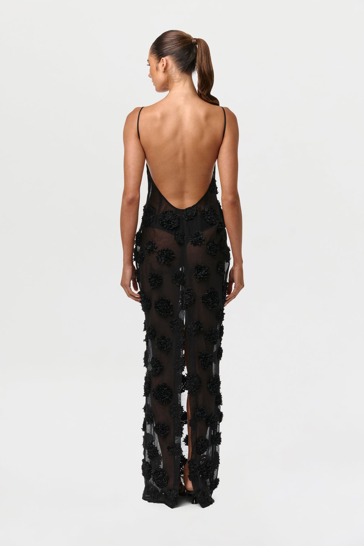 Floral Appliqué Open Back Dress