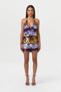 Sequin Plunge Halter Mini Dress