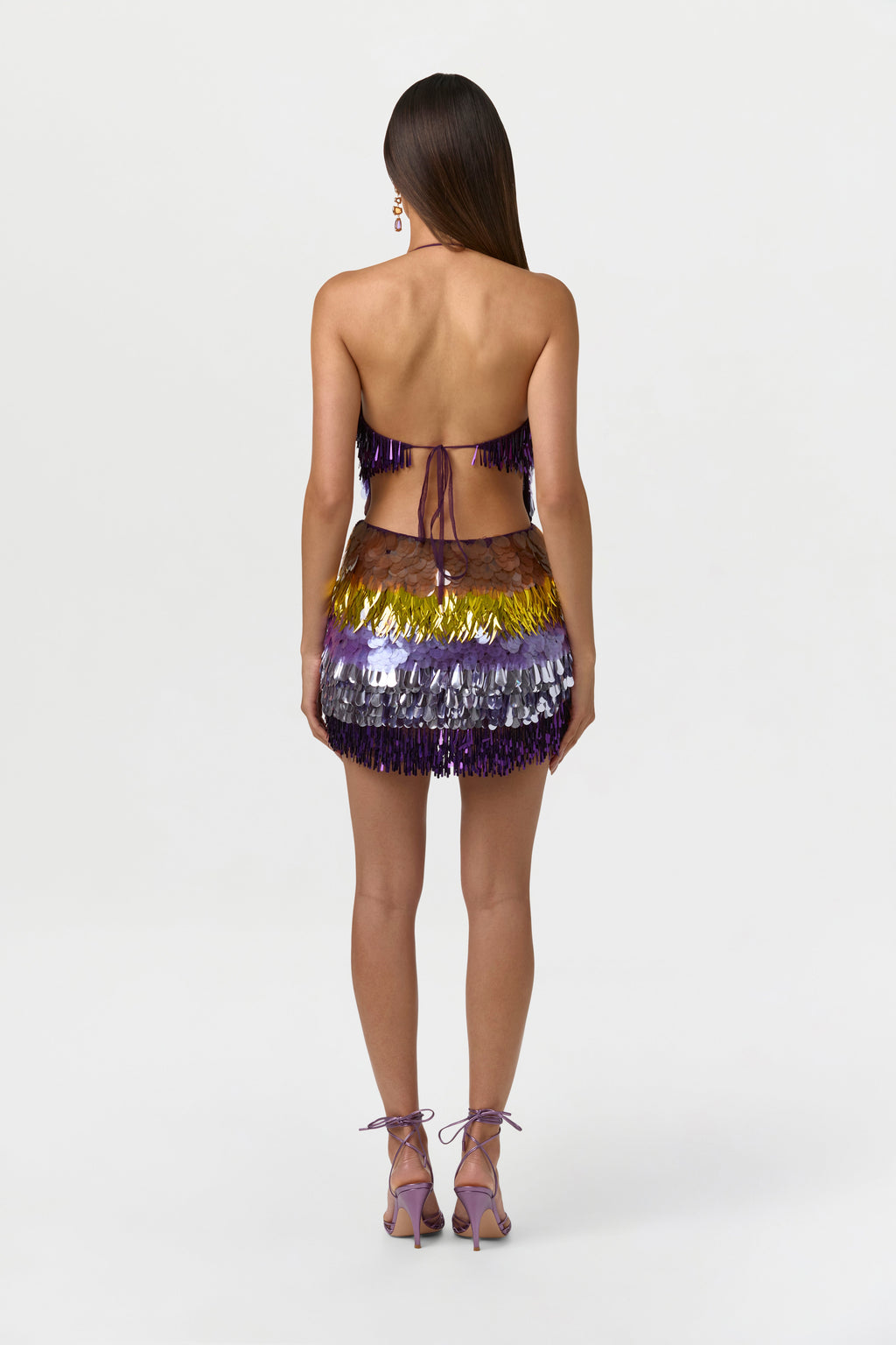 Sequin Plunge Halter Mini Dress