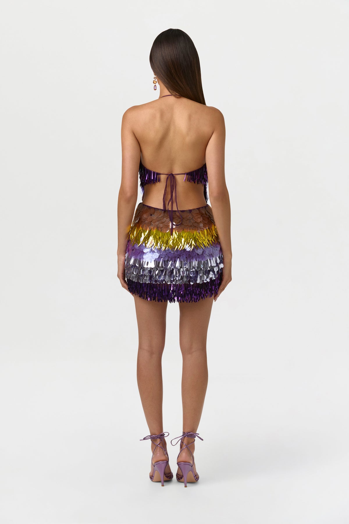 Sequin Plunge Halter Mini Dress