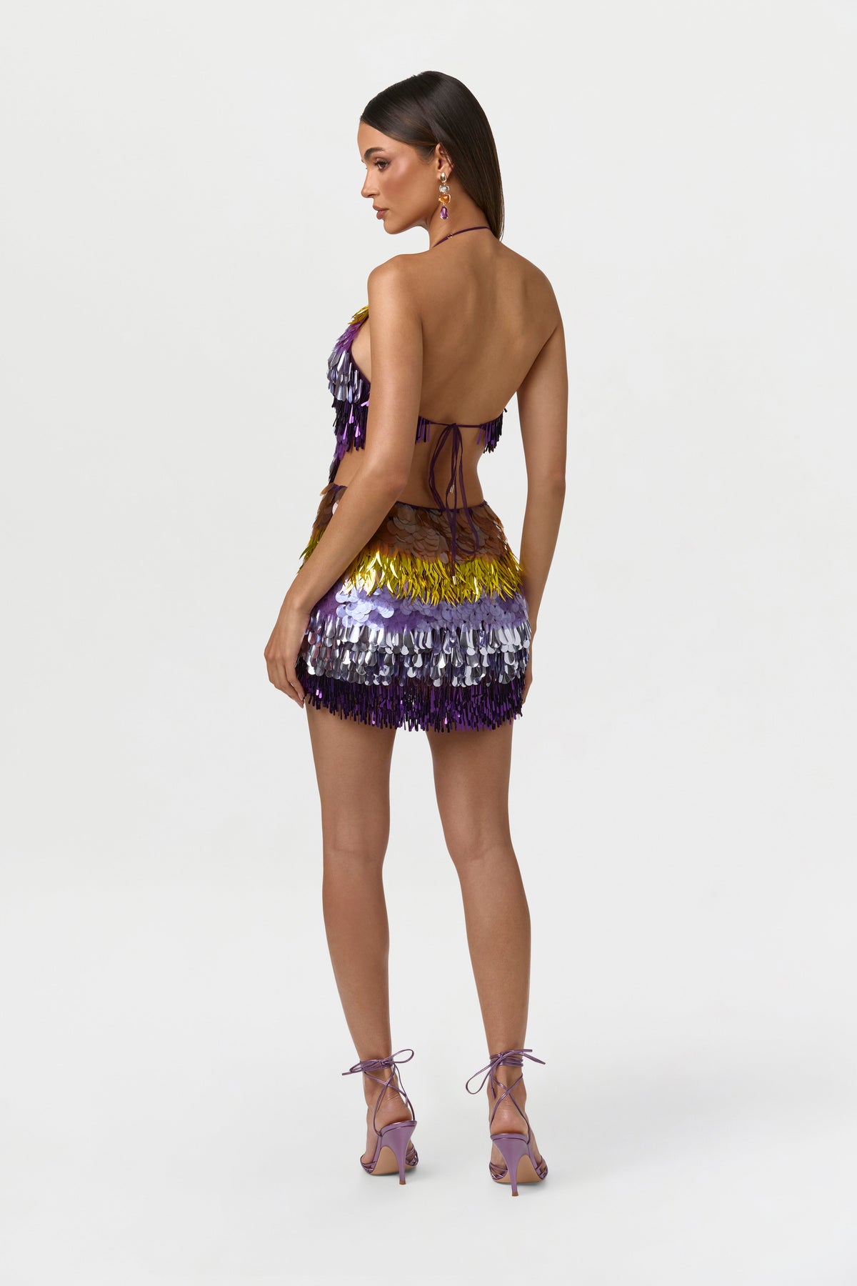 Sequin Plunge Halter Mini Dress
